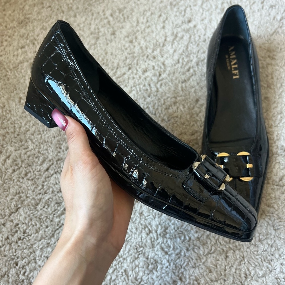 VINTAGE LUXURY AMALFI by RANGONI Black Croc Embossed Leather Loafer Shoes SZ 10